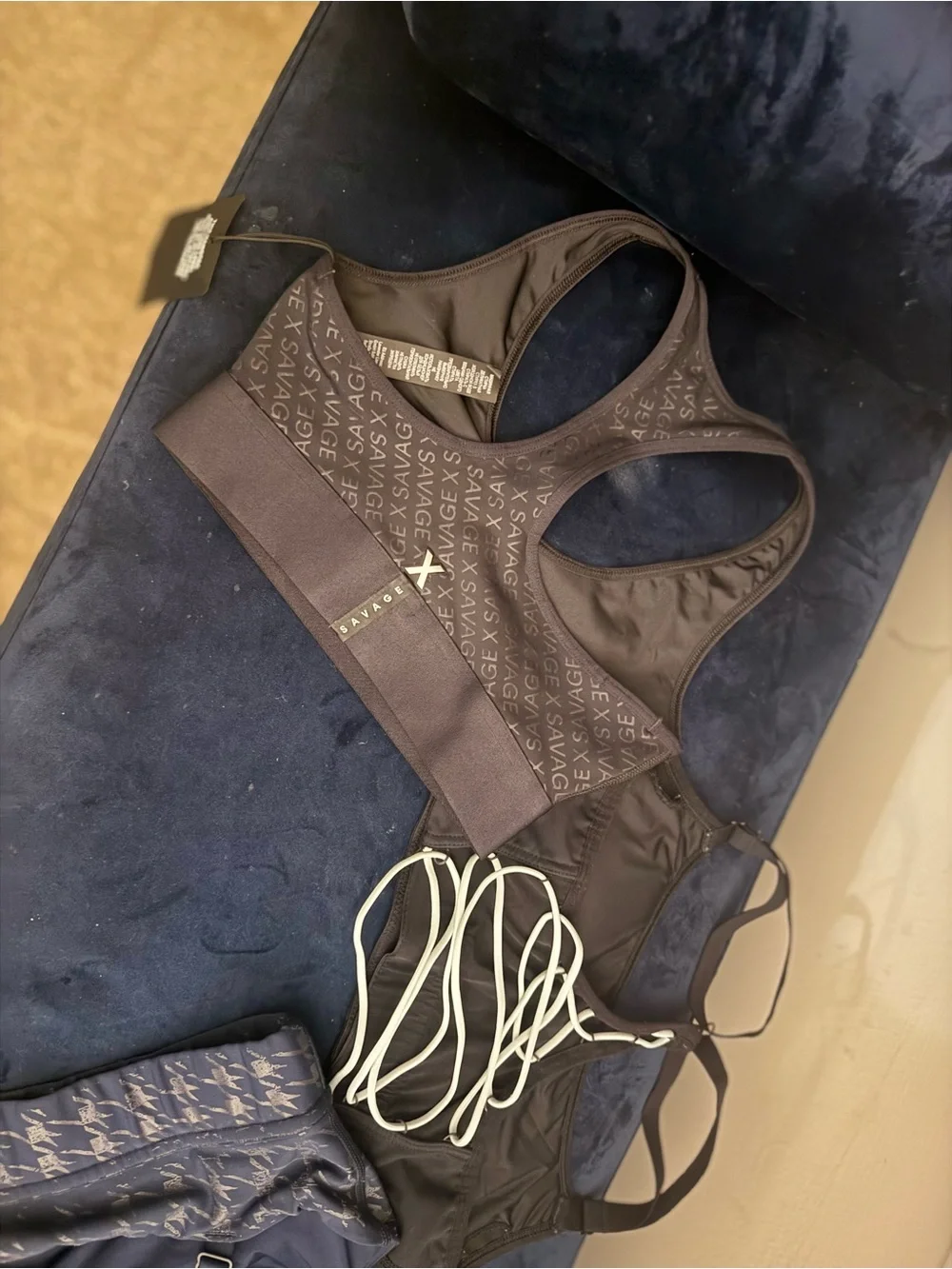 Savage X Fenty Black & Navy Patterned Sports Bras Duo